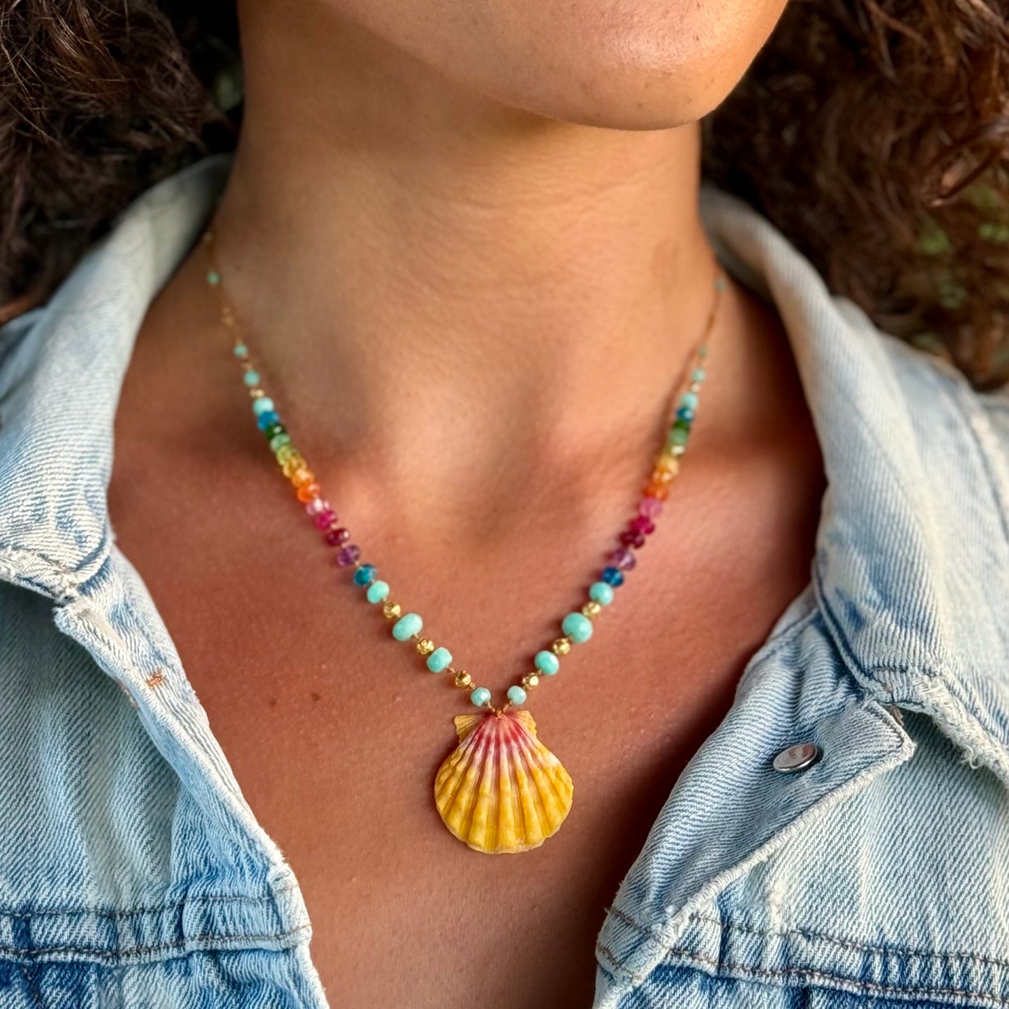 Sunrise Shell with Amazonite & Gold Rainbow Mana