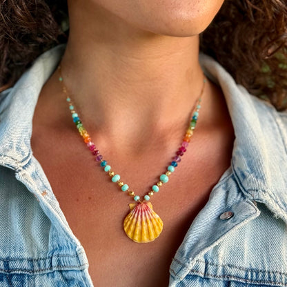 Sunrise Shell with Amazonite & Gold Rainbow Mana
