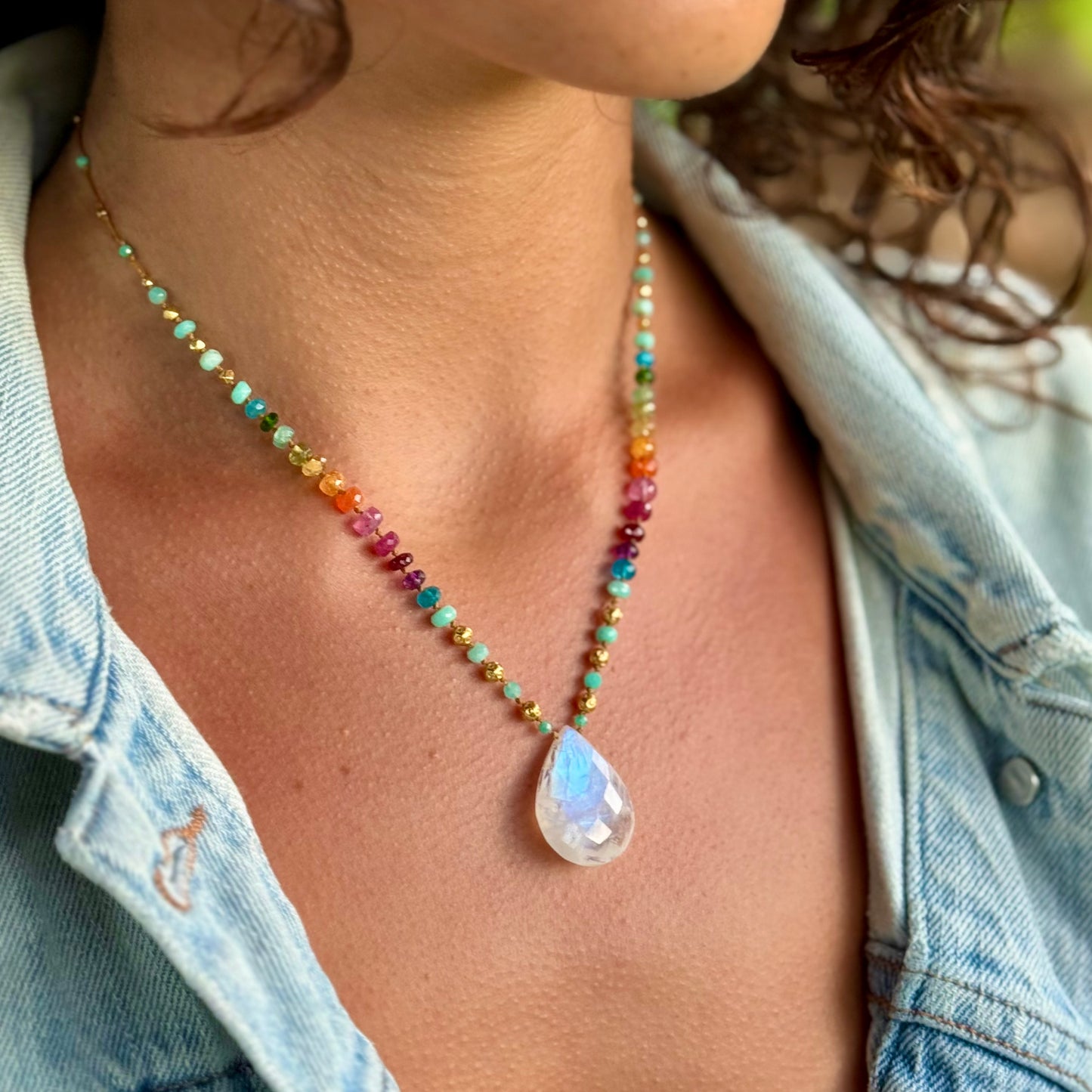 Moonstone with Amazonite & Gold Rainbow Mana