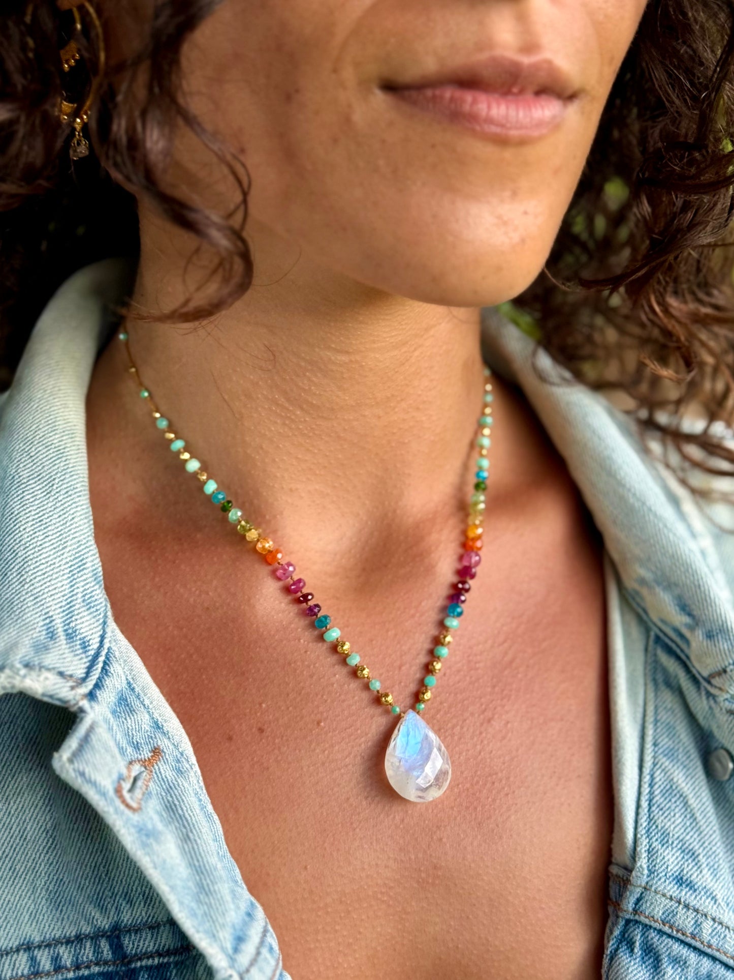 Moonstone with Amazonite & Gold Rainbow Mana