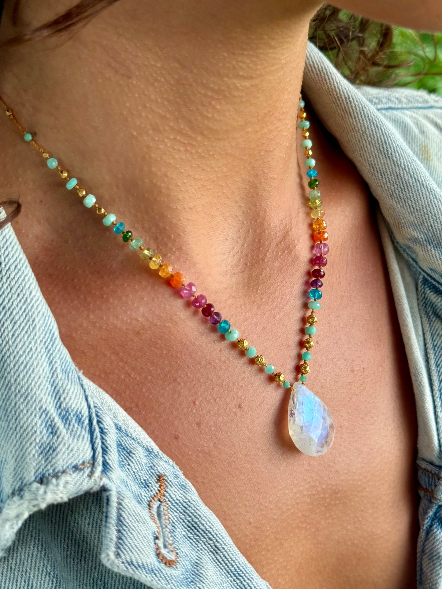 Moonstone with Amazonite & Gold Rainbow Mana