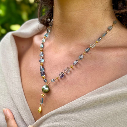 Teal Fluorite and Tahitian Pearl Kulu Nani