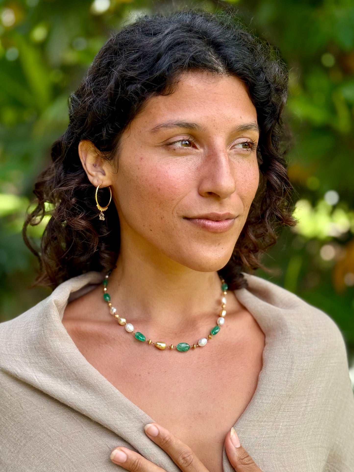 Zambian Emerald with South Sea Keshi & Gold