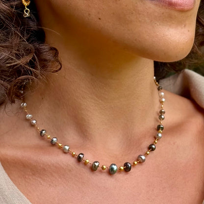 Tahitian Keshi Rondelles & Gold Necklet
