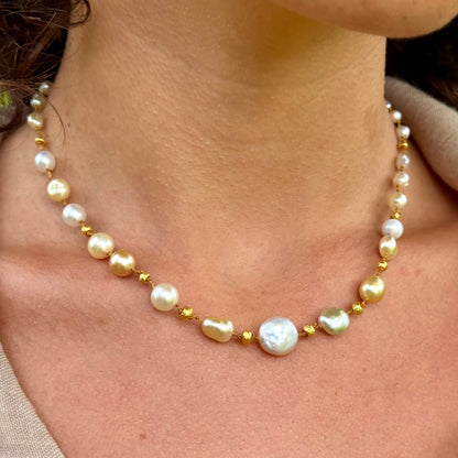 Golden South Sea Keshi Pearls & Gold Necklet