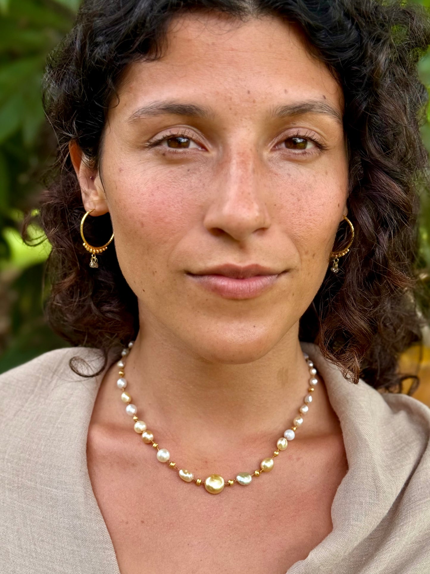 Golden South Sea Keshi Pearls & Gold Necklet