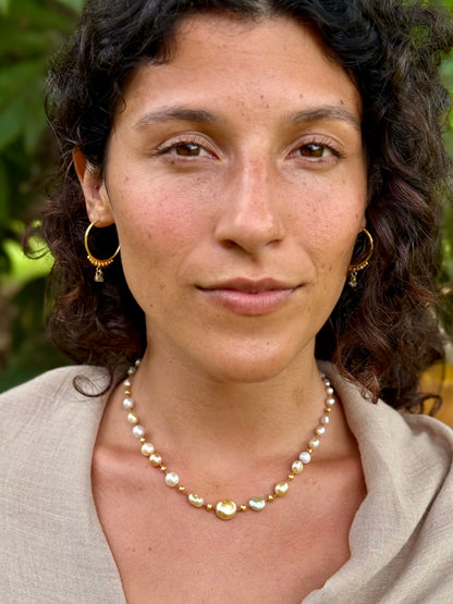 Golden South Sea Keshi Pearls & Gold Necklet