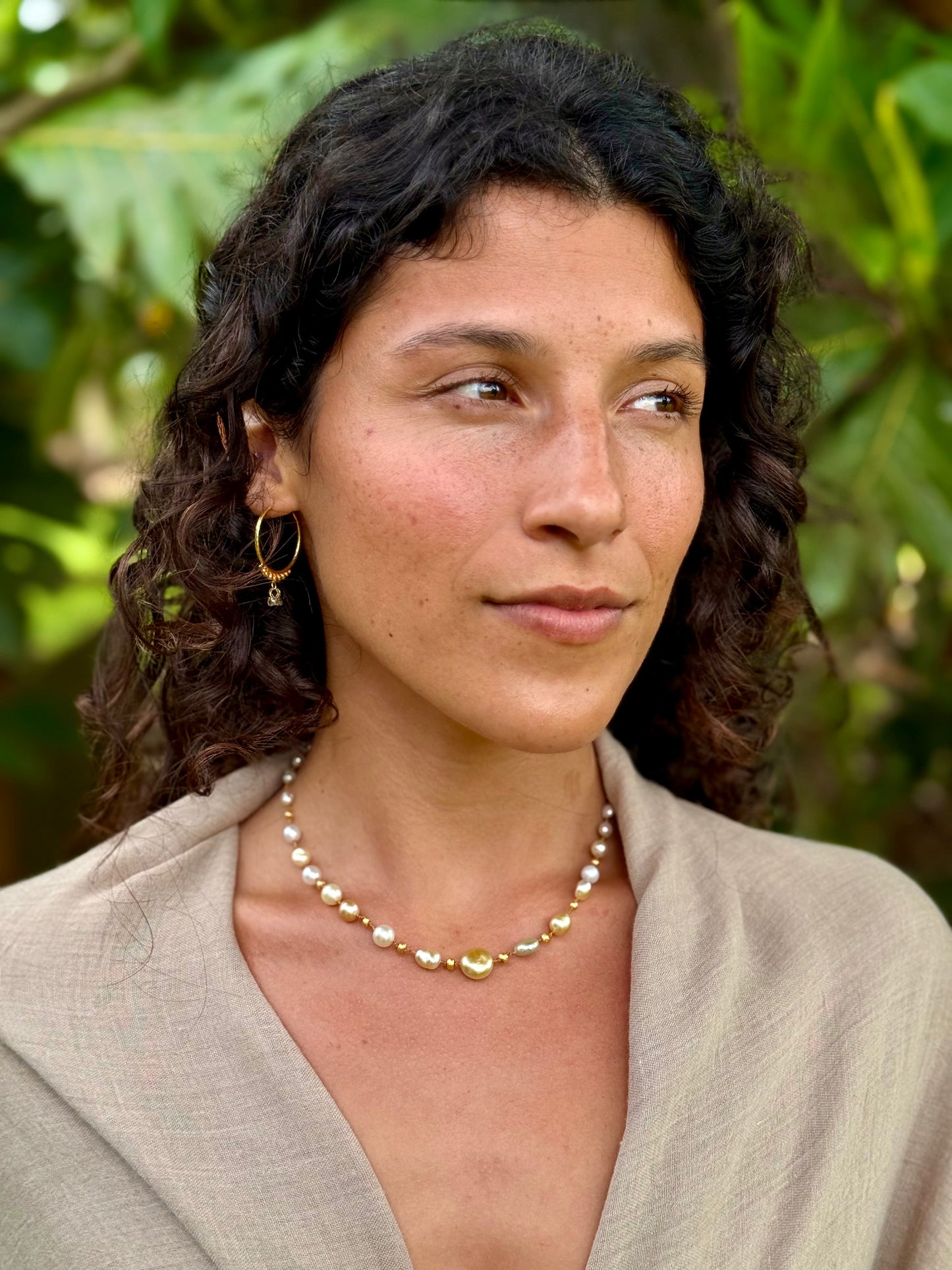 Golden South Sea Keshi Pearls & Gold Necklet