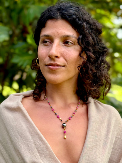 Pink Sapphire and Tahitian Pearl Kulu Nani