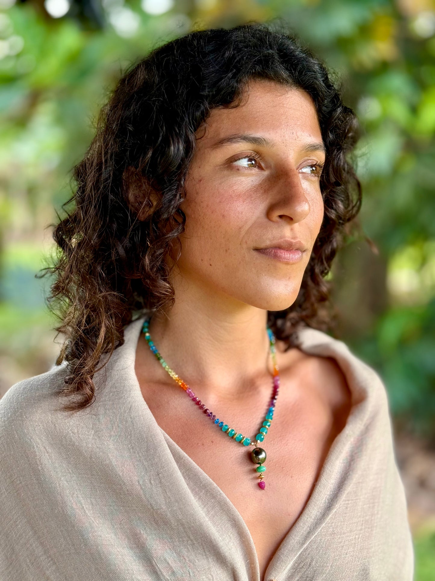 Large Tahitian Pearl with Amazonite & Gold Rainbow Mana