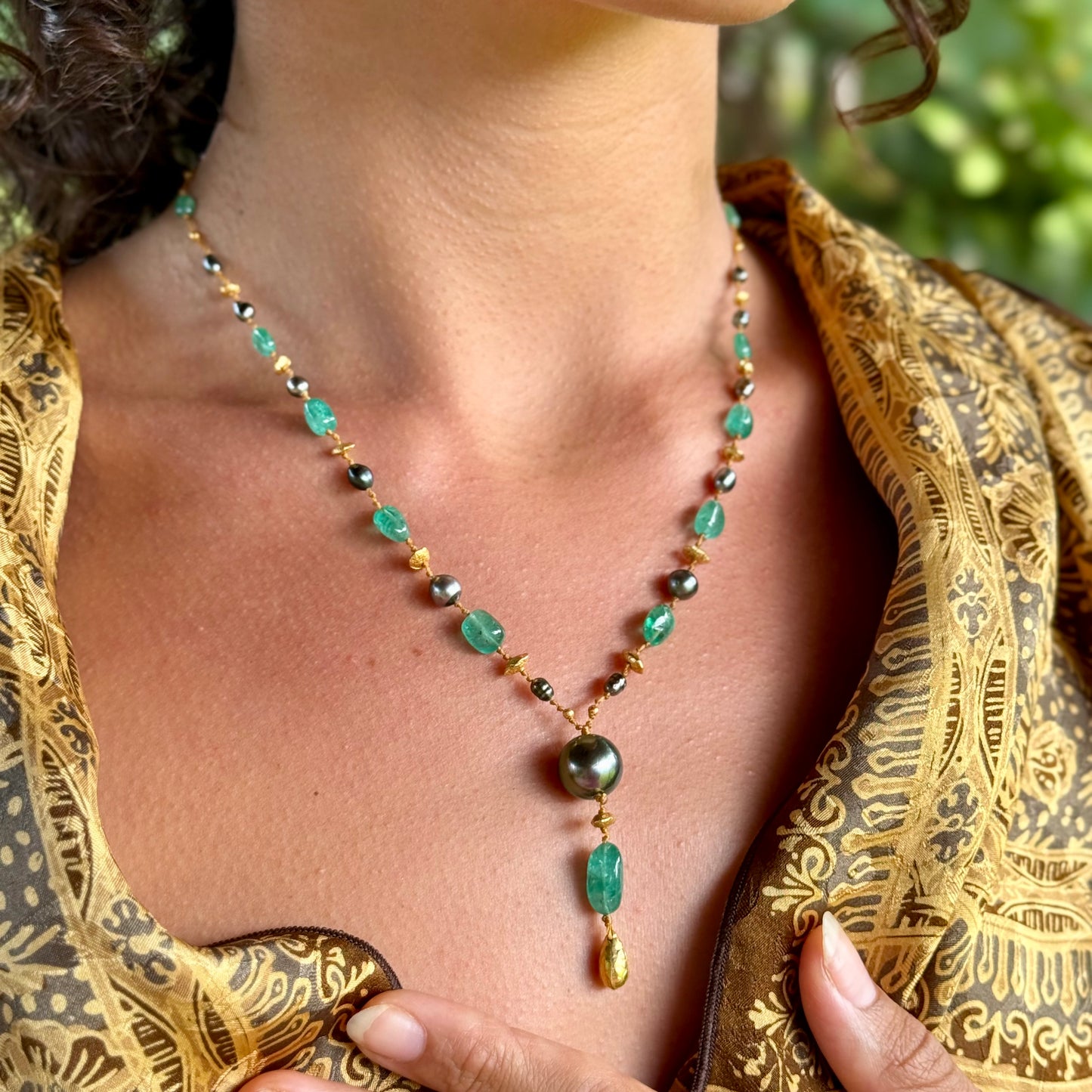 Zambian Emerald and Tahitian Pearl Kulu Nani