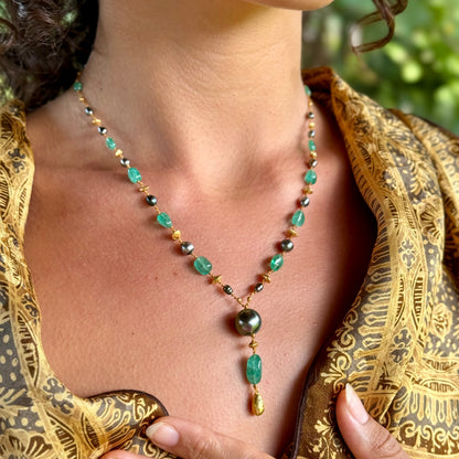 Zambian Emerald and Tahitian Pearl Kulu Nani