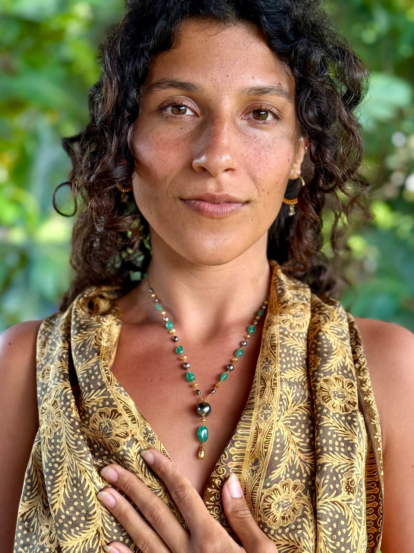 Zambian Emerald and Tahitian Pearl Kulu Nani