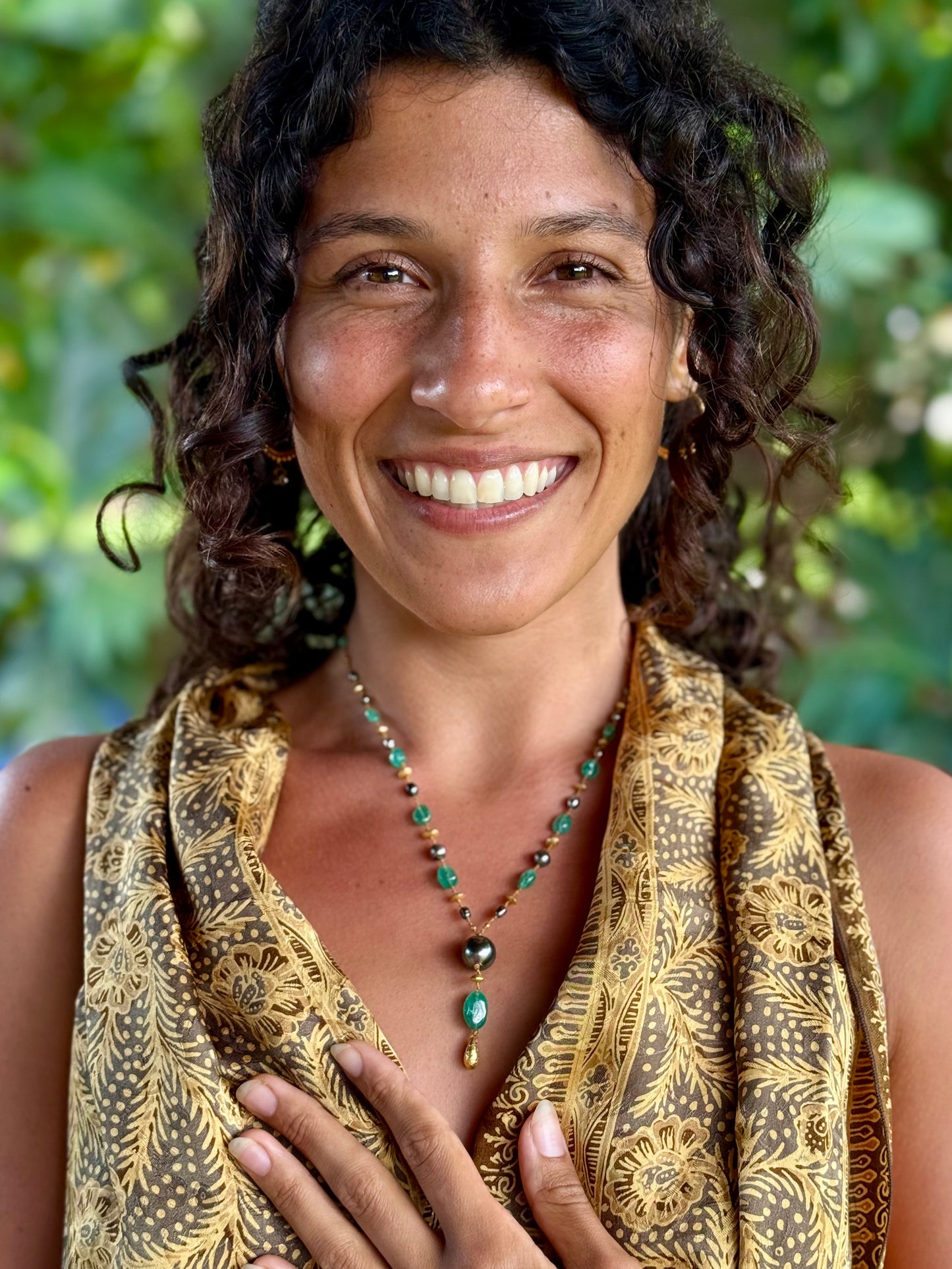 Zambian Emerald and Tahitian Pearl Kulu Nani