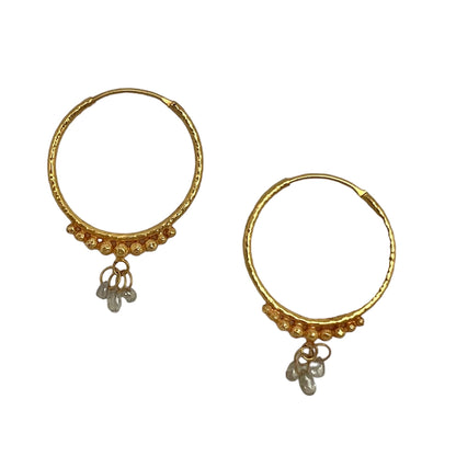 Hand-Hammered Golden Droplet Hoops with Light Diamonds