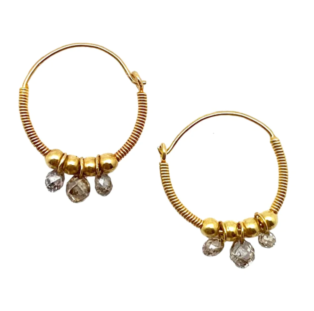 Golden Droplet Hoops with Natural Diamonds, Baby (15mm)