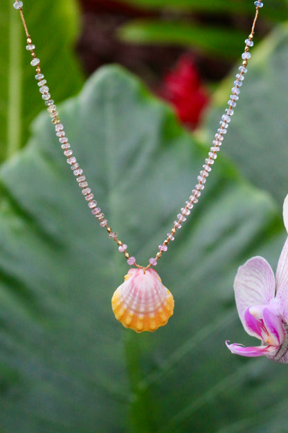 Pastel Sapphire with Sunrise Shell & Gold Beads