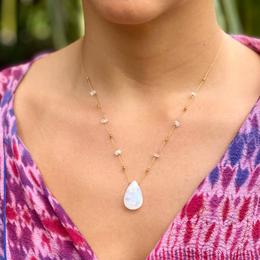 Large Moonstone and Gold Alohi Drop