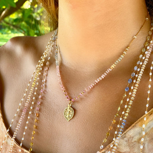 Pastel Sapphire with Antique Hanuman & Gold Beads